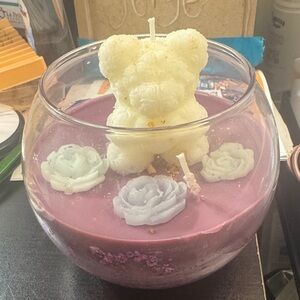 Purple and Cream Bear Candle Bowl